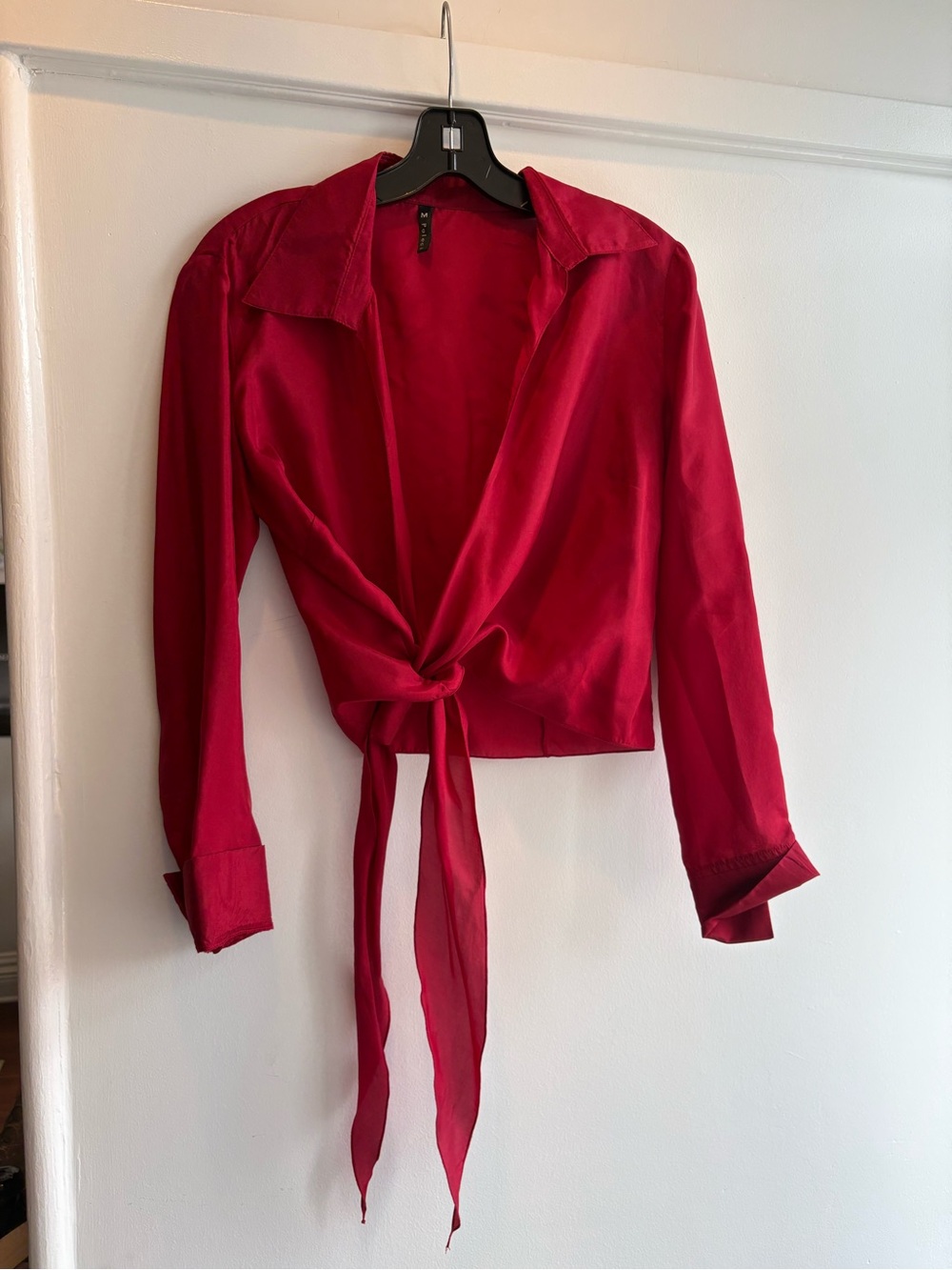 Poleci Red Tie-Front Blouse